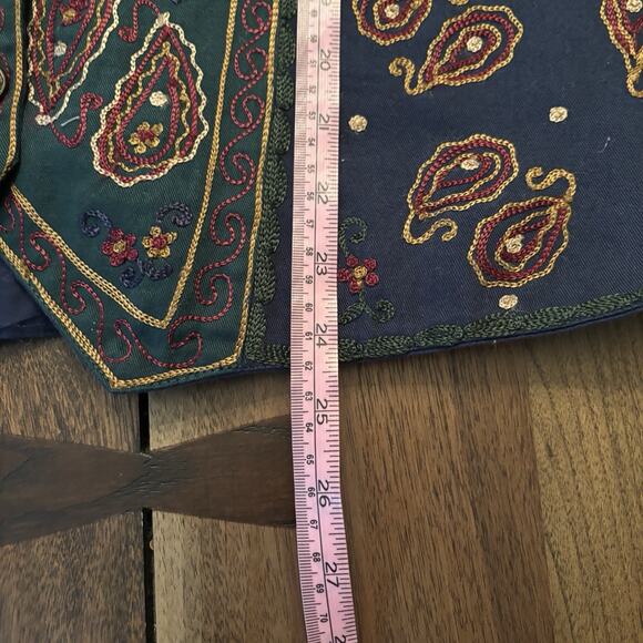 Vintage Solutions Paisley Embroidered Blue & Green Vest SZ 2X 90s Boho Western - Picture 8 of 9